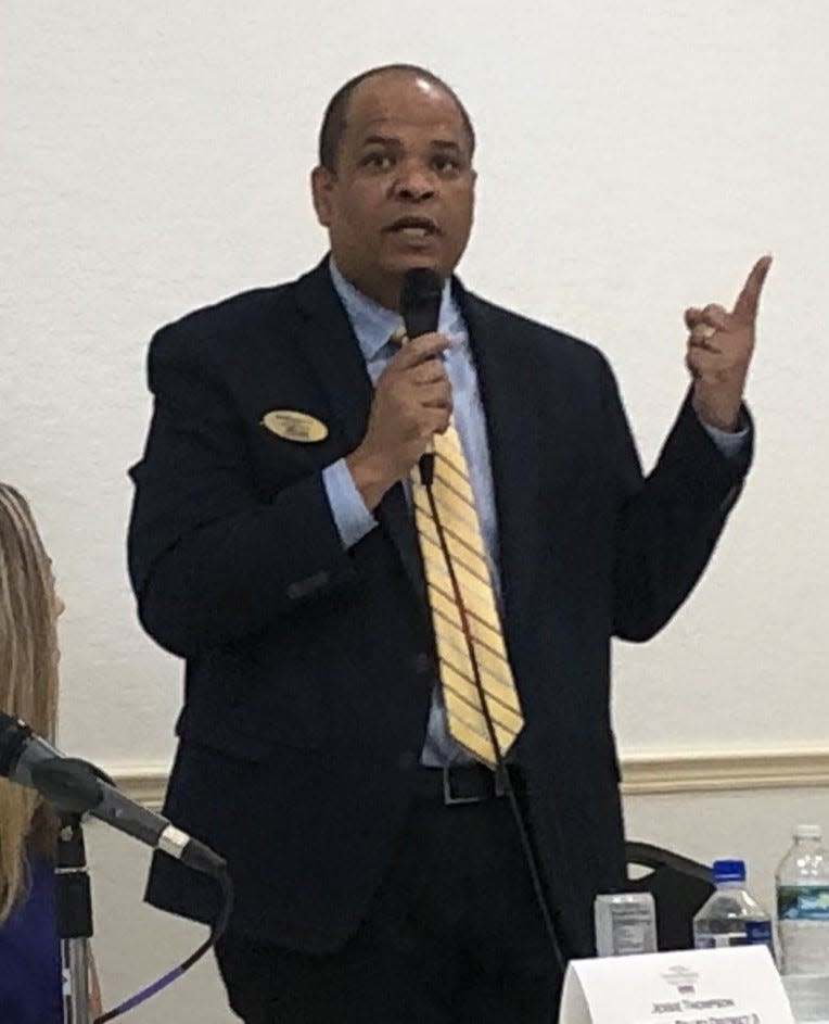 Ruben Colon speaks at a Daytona Regional Chamber of Commerce forum for Volusia County School Board candidates on Wednesday, June 22, 2022.