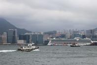 Department of Health ship heads to the Kai Tak Cruise Terminal, where the World Dream ship that had been denied entry in Taiwan's Kaohsiung amid concerns of coronavirus infection on board is docked, in Hong Kong