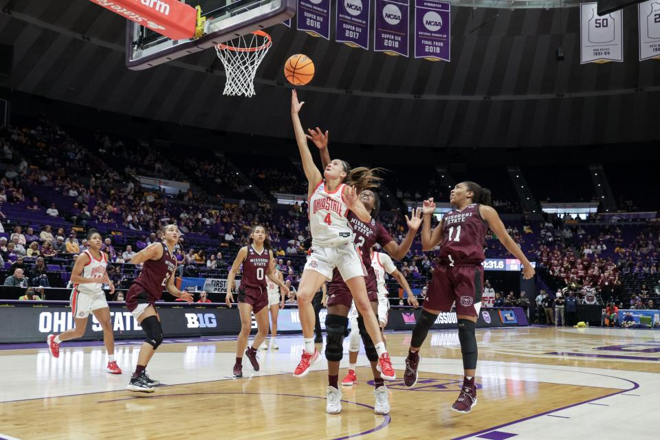 Ohio State's Jacy Sheldon scores against Missouri State on Saturday.