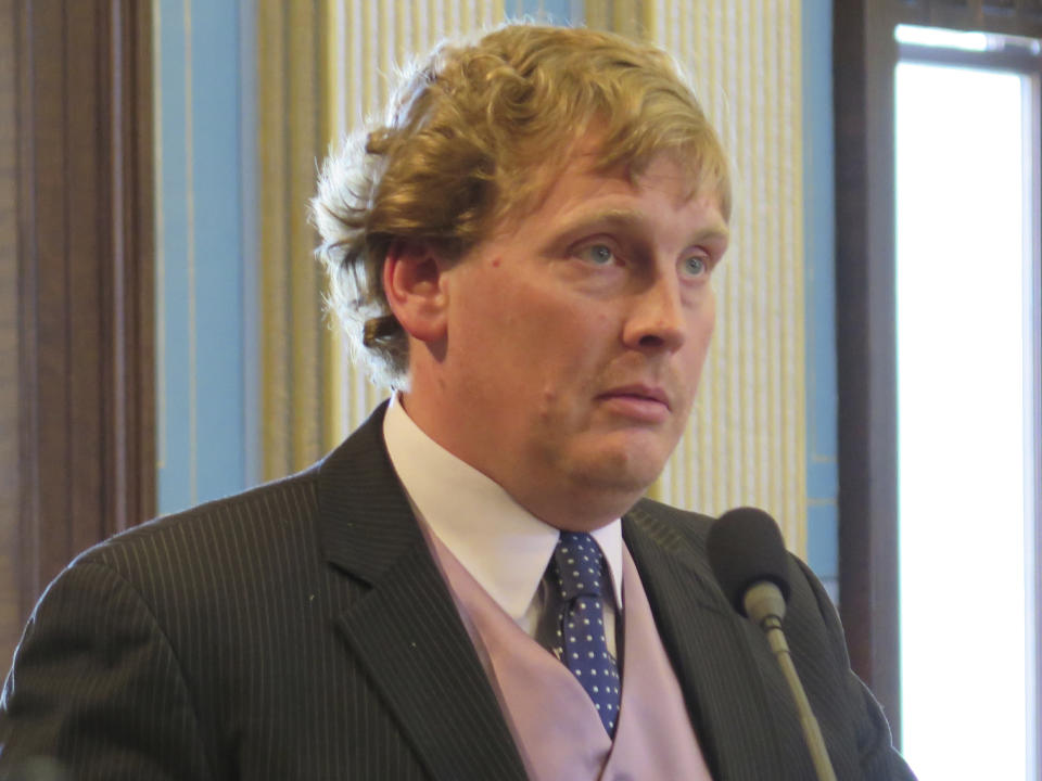 State Sen. Ed McBroom, R-Vulcan, speaks in favor of anti-abortion legislation on Tuesday, May 14, 2019, at the Capitol in Lansing, Mich. Democratic Gov. Gretchen Whitmer vows to veto the bills. (AP Photo/David Eggert)