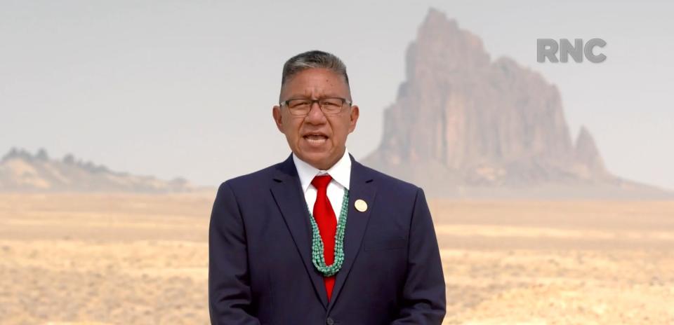 Navajo Nation Vice President Myron Lizer, speaks during the Republican National Convention at the Mellon Auditorium in Washington, D.C., Tuesday, Aug. 25, 2020.