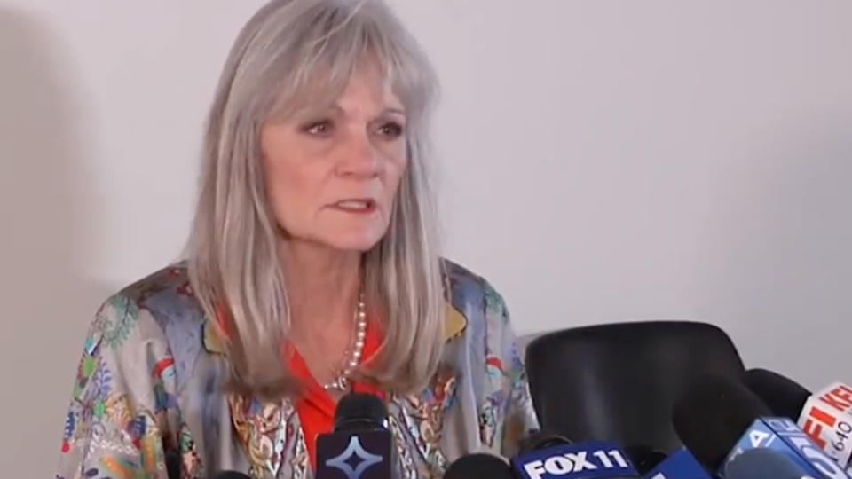 Elizabeth Baggett's mother, Janet Baggett speaks to the media in tears