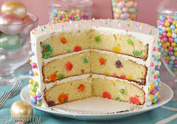 <p>Of course you want tiny easter eggs all over your cake.</p><p>Get the recipe from <a href="http://www.sugarhero.com/easter-polka-dot-cake/#_a5y_p=1525479" rel="nofollow noopener" target="_blank" data-ylk="slk:Sugar Hero;elm:context_link;itc:0;sec:content-canvas" class="link ">Sugar Hero</a>.</p>