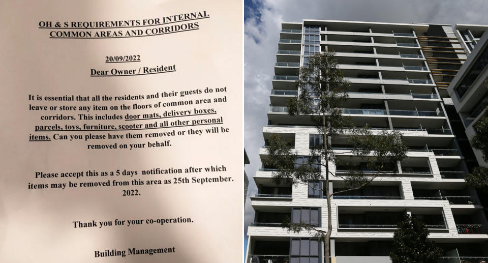 The notice was issued for an apartment complex in Sydney. Source: Reddit/Getty