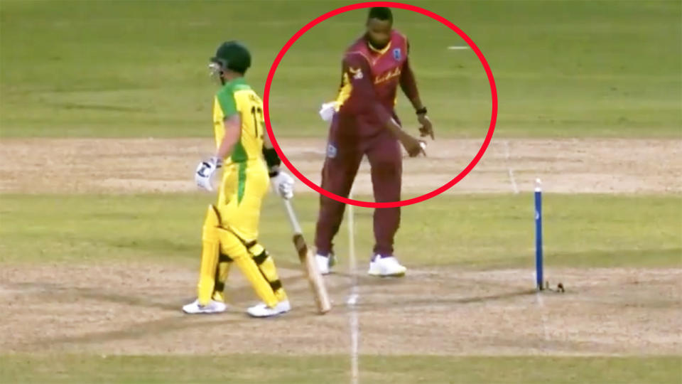 Kieron Pollard, pictured here threatening to 'Mankad' Matthew Wade in the third ODI.