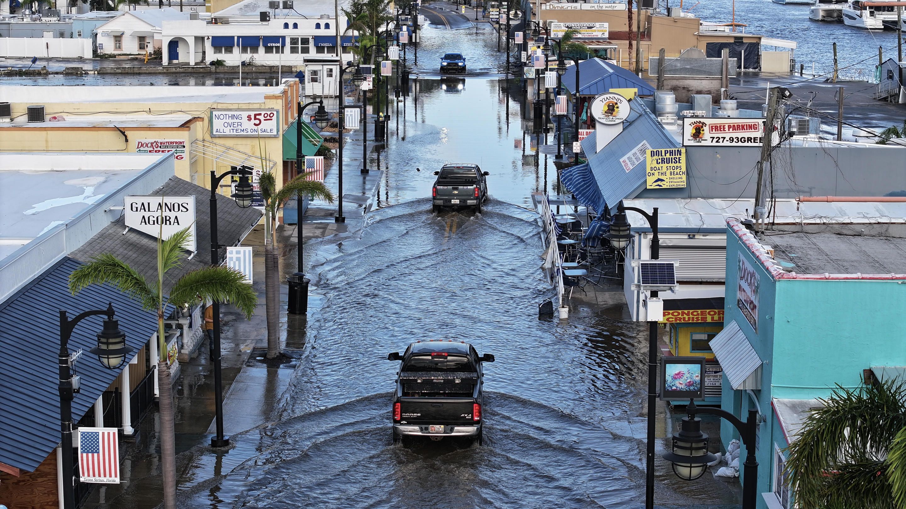 Floodwaters inundate Tarpon Springs, Florida on Friday.