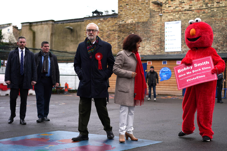 LONDON, UNITED KINGDOM - DECEMBER 12:  Labour leader Jeremy Corbyn and his wife Laura Alvarez outside the polling station at Pakeman Primary School, Holloway on December 12, 2019 in London, England.  The current Conservative Prime Minister Boris Johnson called the first UK winter election for nearly a century in an attempt to gain a working majority to break the parliamentary deadlock over Brexit. The election results from across the country will be counted overnight and an overall result is expected in the early hours of Friday morning.  (Photo by Peter Summers/Getty Images)