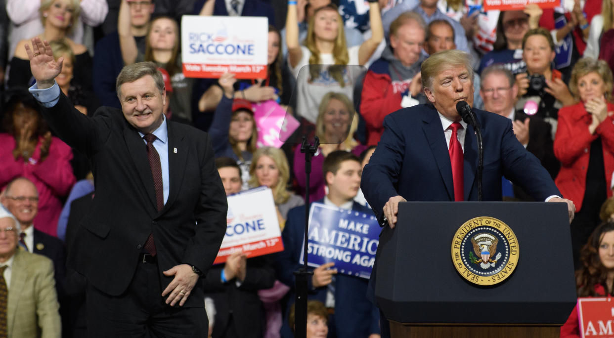 President Donald Trump speaks at a March 10 rally for&nbsp;Republican congressional candidate Rick Saccone. Saccone lost&nbsp;the special election&nbsp;for Pennsylvania's 18th Congressional District to Democrat Conor Lamb. (Photo: Jeff Swensen via Getty Images)