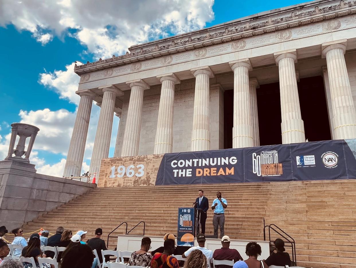 Oklahoma City Mayor David Holt speaks at the Lincoln Memorial for the 60th anniversary of the Rev. Martin Luther King Jr.'s "I Have a Dream" speech.
