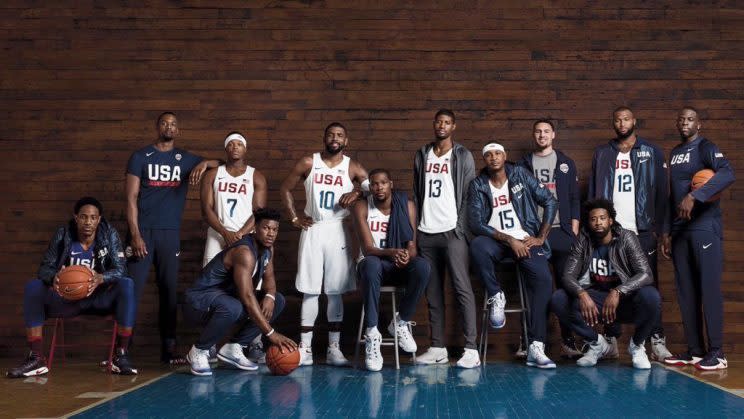 Harrison Barnes, Kyle Lowry and Klay Thompson have their sneakers blocked. (Courtesy of Nike)