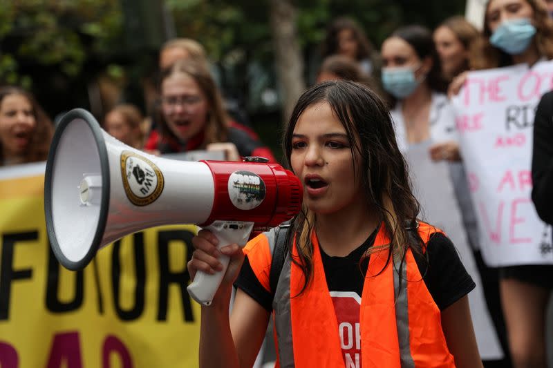 A 14-year-old activist participates in a rally demanding climate change action in Sydney