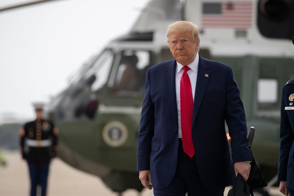 President Donald Trump walks to board Air Force One, Thursday, June 11, 2020, at Andrews Air Force Base, Md.