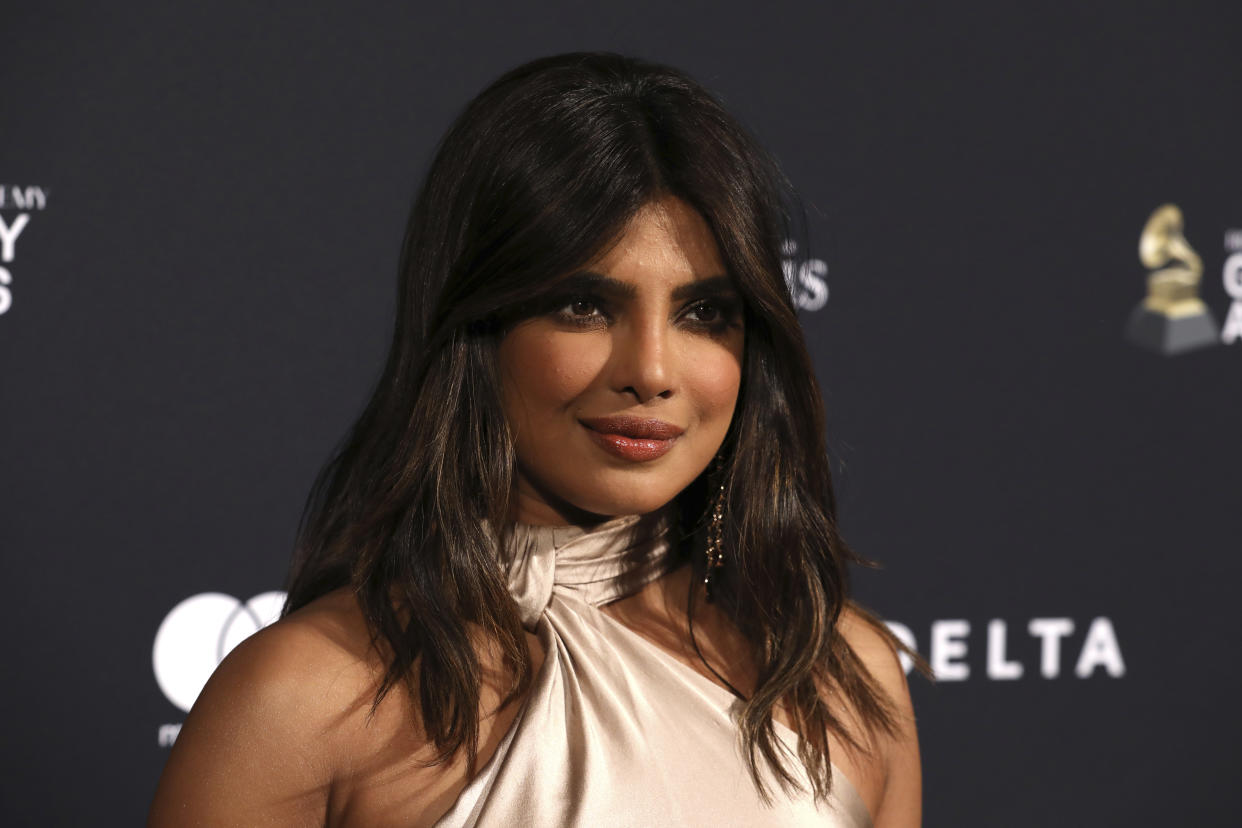 Priyanka Chopra Jonas arrives at the Pre-Grammy Gala And Salute To Industry Icons at the Beverly Hilton Hotel on Saturday, Jan. 25, 2020, in Beverly Hills, Calif. (Photo by Mark Von Holden/Invision/AP)