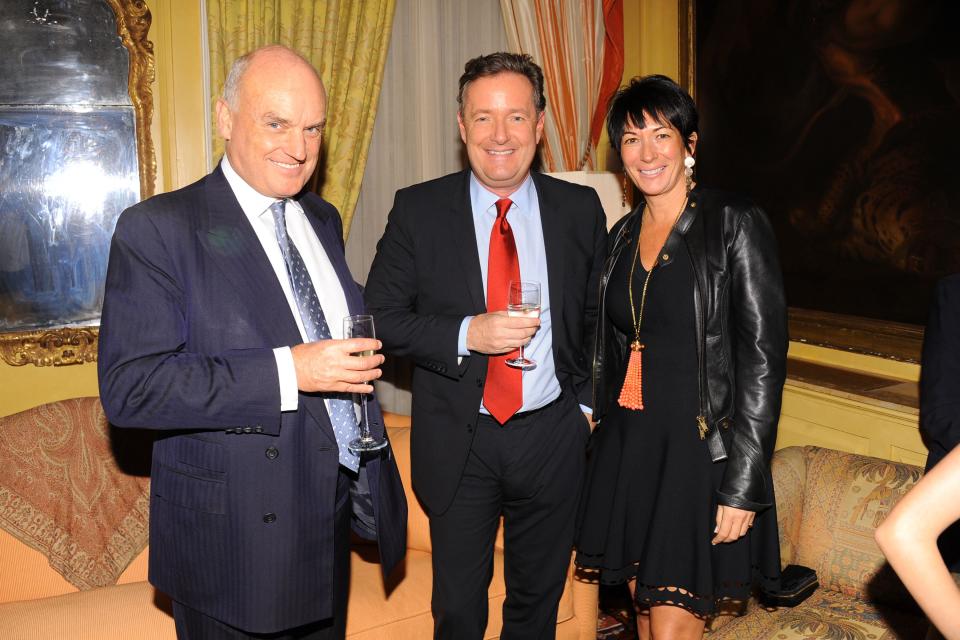 NEW YORK, NY - OCTOBER 21: (L-R) Guest, Piers Morgan and Ghislaine Maxwell attend BREAKFAST WITH LUCIAN by Geordie Greig at Private Residence on October 21, 2013 in New York City. (Photo by Paul Bruinooge/Patrick McMullan via Getty Images)