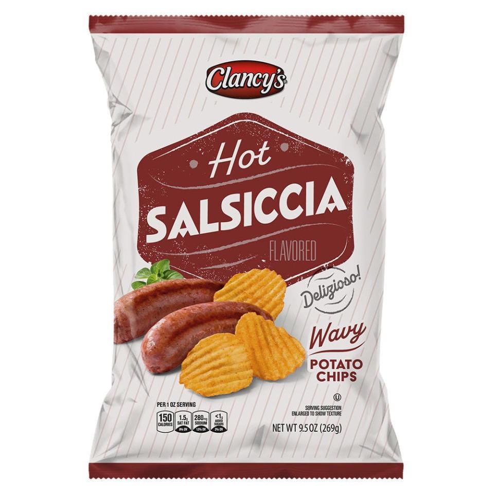 bag of clancy's hot salsiccia wavy potato chips