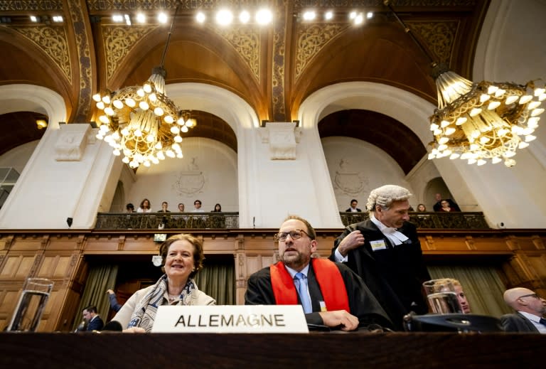 Audience devant la Cour internationale de Justice (CIJ) dans le cadre d'une action du Nicaragua réclamant des mesures d'urgence pour empêcher Berlin de fournir des armes à Israël, le 8 avril 2024 à La Haye (Robin van Lonkhuijsen)