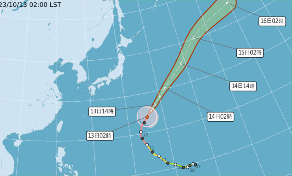 路徑潛勢預報。（圖取自中央氣象署網站）