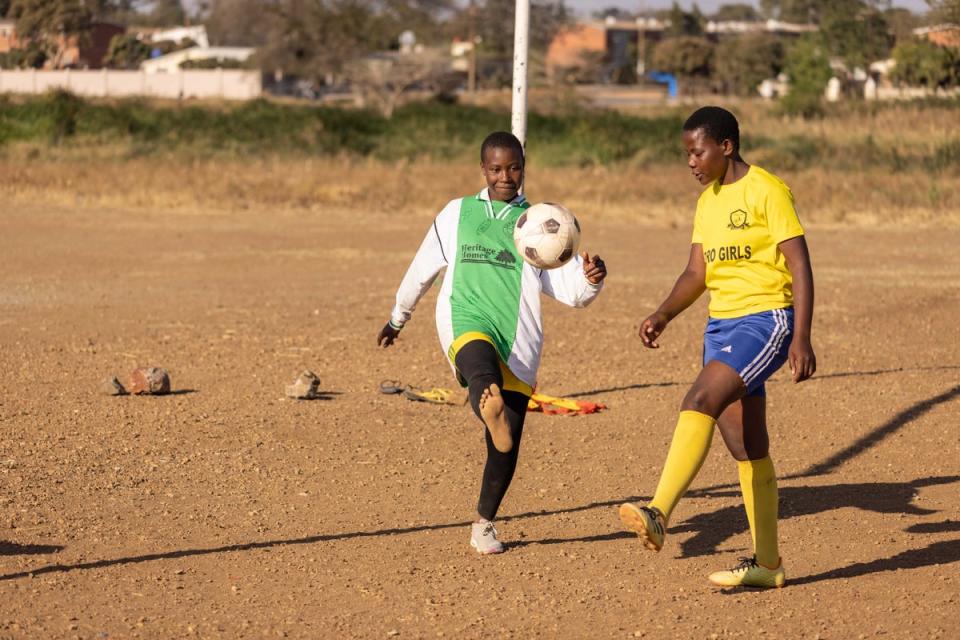 Street Set Football Club players during a training session at a local football pitch in Bulawayo, Zimbabwe. (Tafadzwa Ufumeli/Evening Standard)