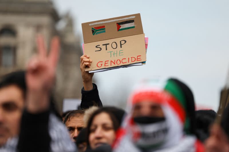 Protest to mark 100 days since the start of a conflict between Israel and the Palestinian Islamist group Hamas, in London