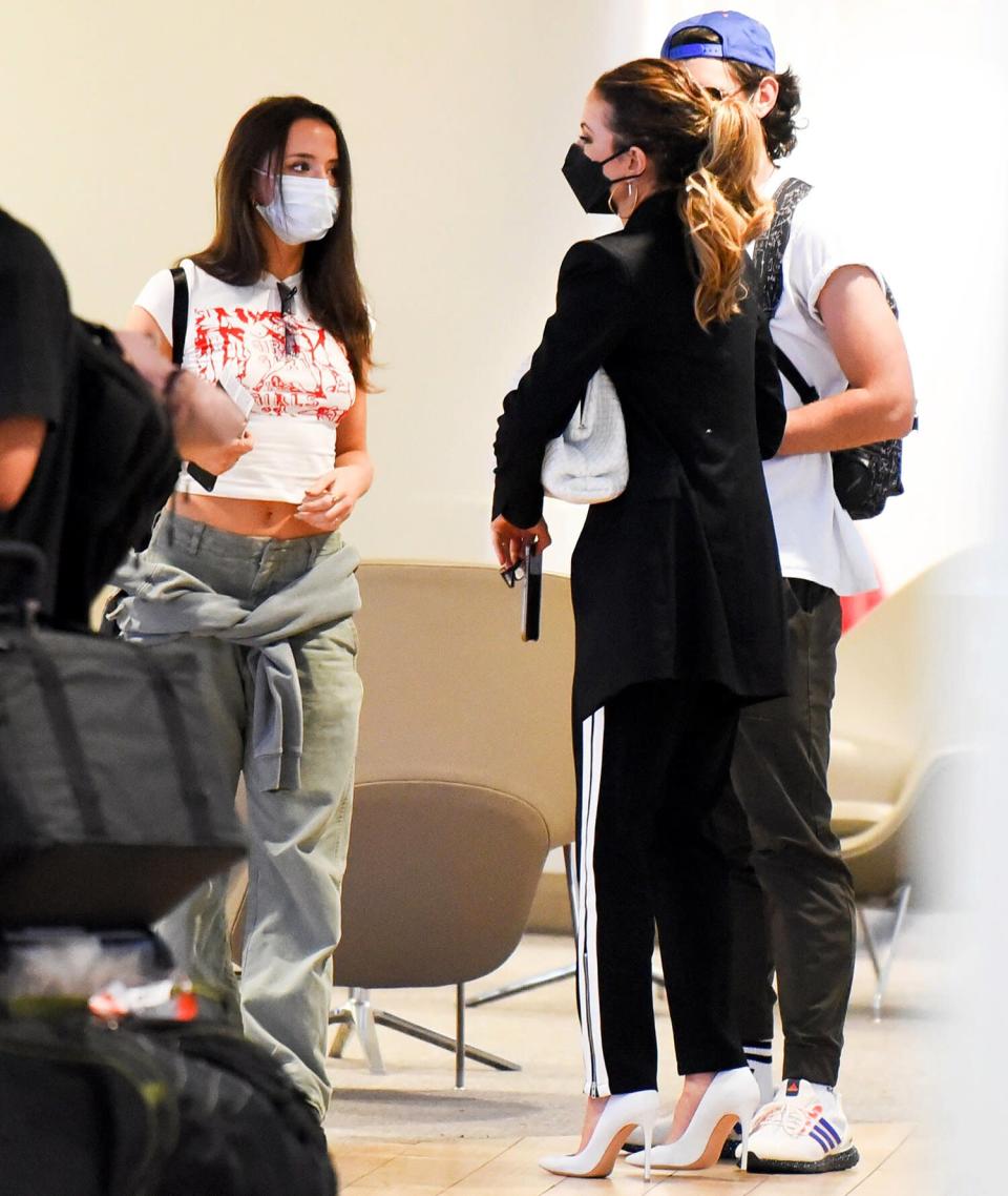 Kate Beckinsale with daughter Lily Sheen and Lily&#39;s boyfriend David Schechter are spotted arriving at JFK Airport in New York City.