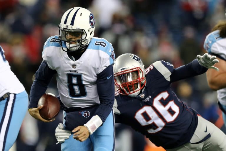 The Patriots defense sacked Titans quarterback Marcus Mariota eight times as New England beat Tennessee 35-14