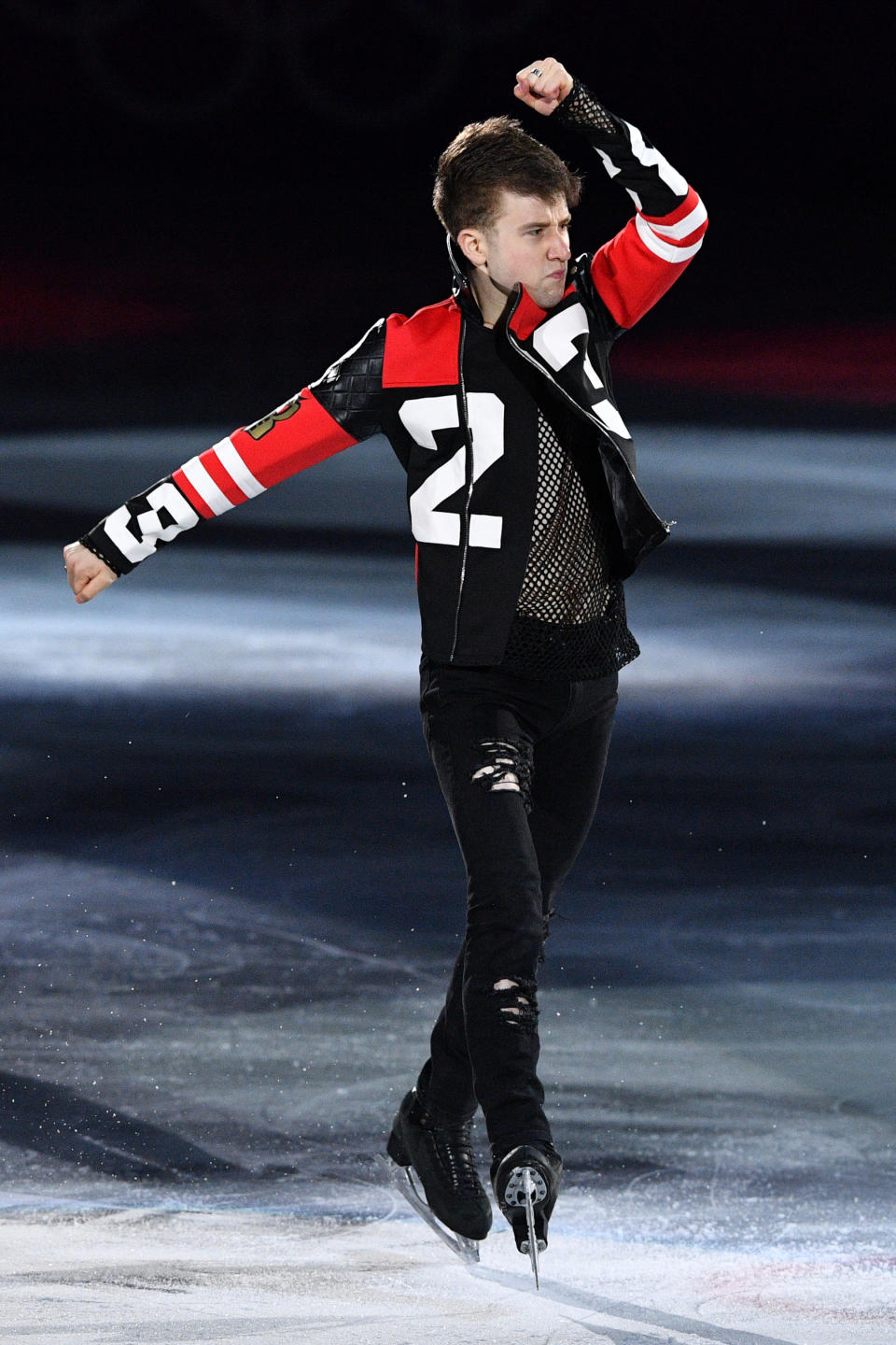 <p>Uzbekistan’s Misha Ge performs during the figure skating gala event during the Pyeongchang 2018 Winter Olympic Games at the Gangneung Oval in Gangneung on February 25, 2018. / AFP PHOTO / Mladen ANTONOV (Photo credit should read MLADEN ANTONOV/AFP/Getty Images) </p>