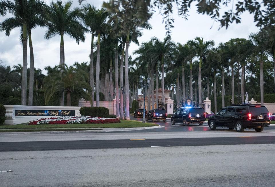 In February 2018, a presidential motorcade enters the Trump International Golf Club near West Palm Beach for then-President Donald Trump's Super Bowl party. The clubhouse is the only part of the golf facility that generates tax revenue. That's because the club leases the land for the club's two golf courses from the county and the local airport authority.