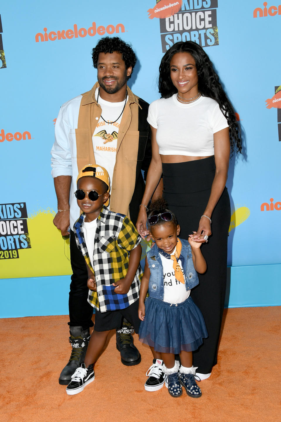 (L-R) Russell Wilson and Ciara with Future and Sienna. (Photo: Jon Kopaloff/Getty Images)