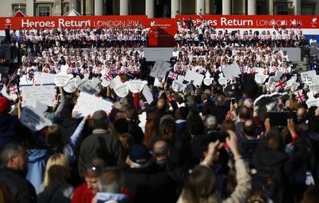 Britain Olympics - Team GB Homecoming Parade - London - 18/10/16 General view of athletes during the parade Action Images via Reuters / Peter Cziborra Livepic