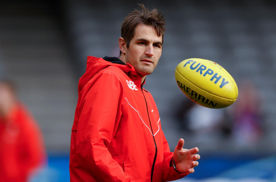 Seen here, Sydney's Josh Kennedy looks on during a training session.