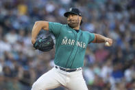 Seattle Mariners starter Robbie Ray delivers a pitch during the first inning of the team's baseball game against the Los Angeles Angels, Friday, Aug. 5, 2022, in Seattle. (AP Photo/Stephen Brashear)