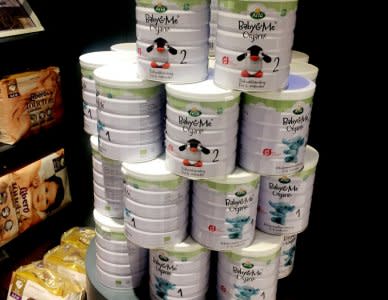 Arla FoodÕs milk powder is stacked in a supermarket in Copenhagen, Denmark December 15, 2017. REUTERS/Julie Astrid Thomsen