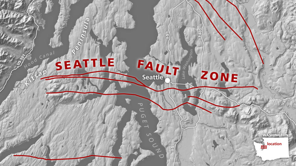 Map showing Seattle fault zone