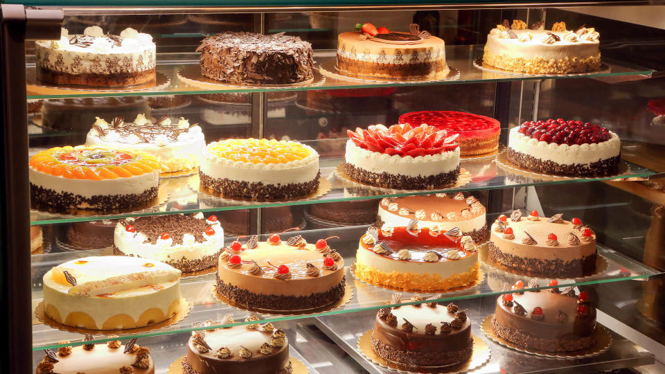 cakes and pies in a bakery shop