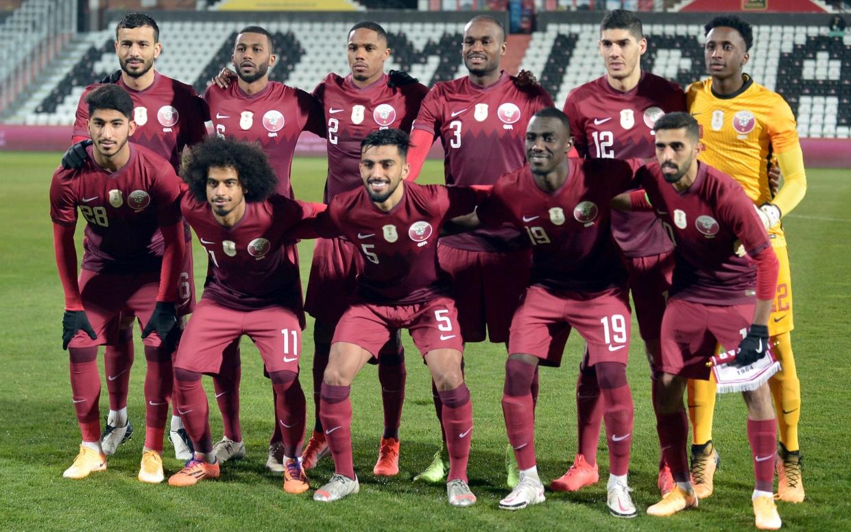 Qatar line up ahead of a friendly match against Costa Rica - Qatar World Cup 2022 squad list, fixtures and latest odds - Getty Images/Jakub Sukup