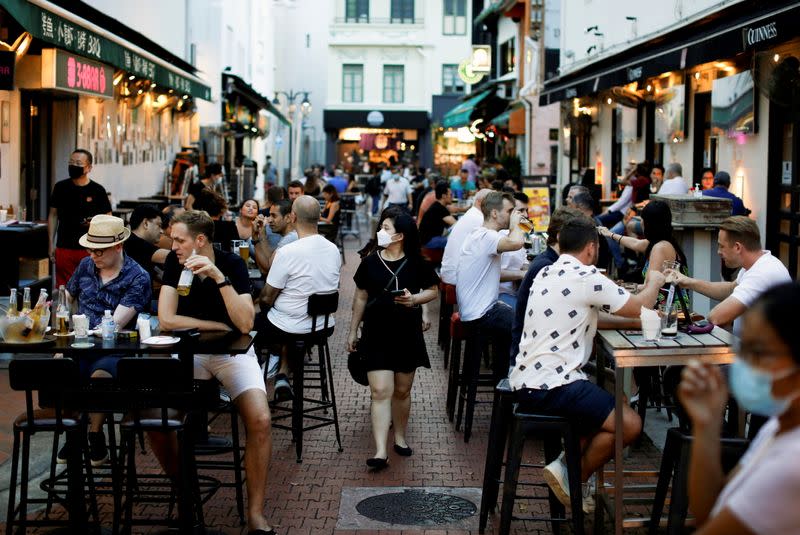 People dine at Boat Quay during the coronavirus disease (COVID-19) outbreak in Singapore