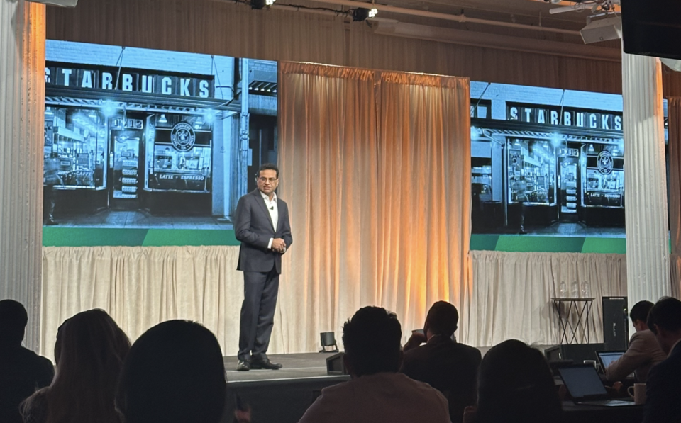 Starbucks CEO Laxman Narasimhan takes the stage on Thursday to announced an update on its Reinvention Plan strategy, dubbed Triple Shot Reinvention with Two Pumps. 