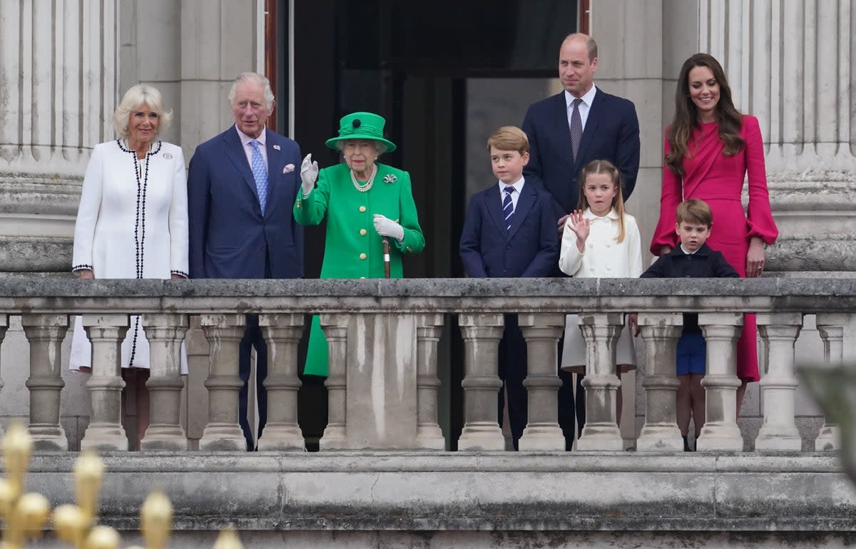 The Queen appeared on the Buckingham Palace alongside the Prince of Wales and Duchess of Cornwall and the Cambridges (Jonathan Brady/PA) (PA Wire)