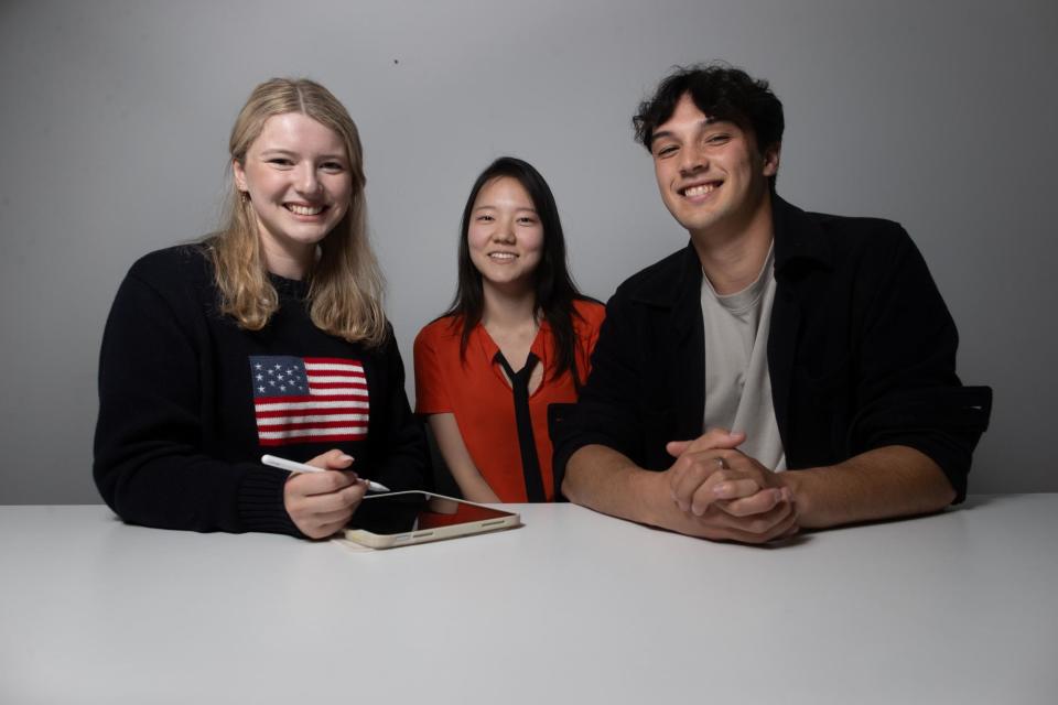 <span>Abigail Bobkowski (left), Yihong Yuan and Jack Quinlan: students at the University of Sydney who are using generative AI.</span><span>Photograph: Mike Bowers/The Guardian</span>