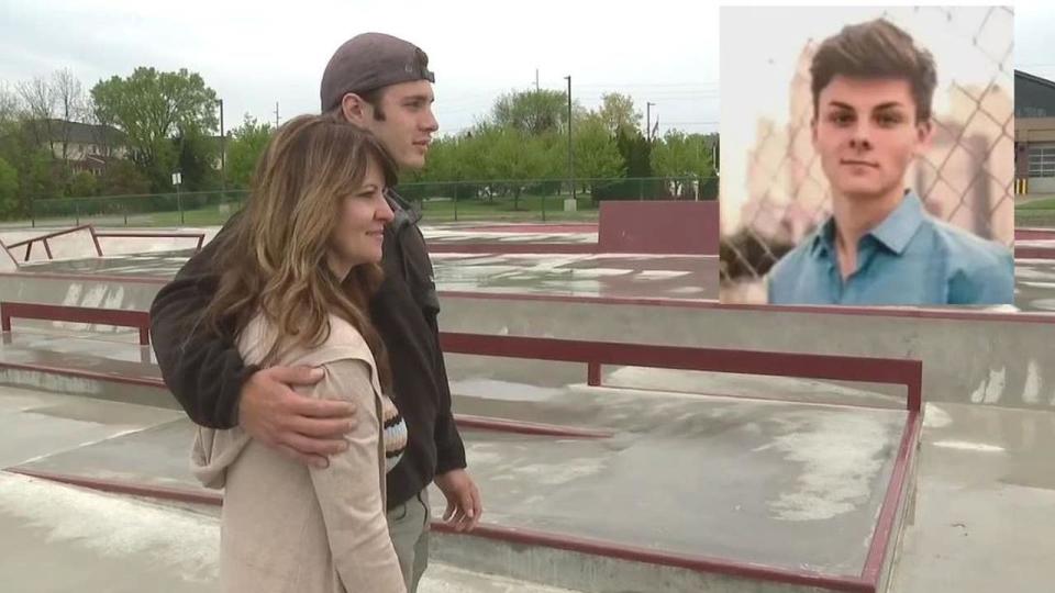 <div>Gabriella Duhn, Dominic’s mom and Enzo Duhn, Dominic’s brother at the skate park. Inset: Dominic Duhn.</div>