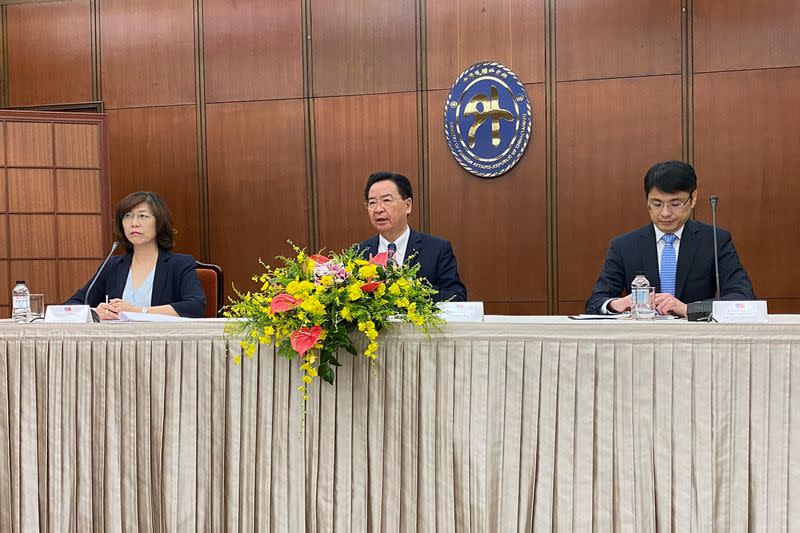 Taiwan's Foreign Minister Joseph Wu attends a press conference in Taipei
