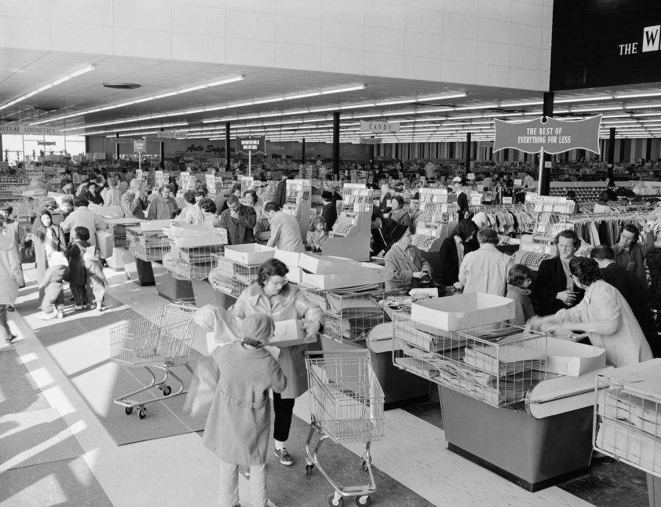 Circa 1960s: Countless Checkout Counters