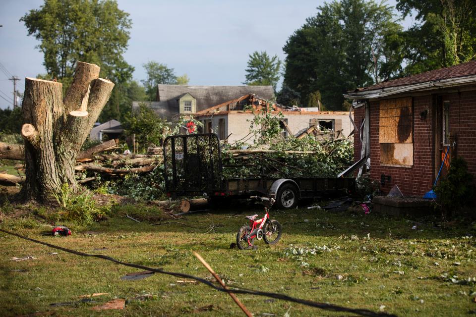 Damage to a home on Wood Road in Goshen following a tornado, July 6, 2022. Several business, schools and homes were severely damaged, but there were no fatalities.Thursday, July 7, 2022. 