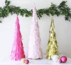 <p>You can go big or small with these alternative Christmas trees, using them as a centerpiece or as a seasonal touch in a small space. With brightly-hued fringe, these little trees are ready to party.<br></p><p><strong>Get the tutorial at <a href="https://prettyprovidence.com/diy-fringe-christmas-trees/" rel="nofollow noopener" target="_blank" data-ylk="slk:Pretty Providence;elm:context_link;itc:0;sec:content-canvas" class="link ">Pretty Providence</a>.</strong></p><p><a class="link " href="https://www.amazon.com/Darice-Paper-Mache-Bottom-13-75-5-Inch/dp/B0054G66TY/?tag=syn-yahoo-20&ascsubtag=%5Bartid%7C10050.g.28872053%5Bsrc%7Cyahoo-us" rel="nofollow noopener" target="_blank" data-ylk="slk:SHOP PAPER MACHÉ CONES;elm:context_link;itc:0;sec:content-canvas">SHOP PAPER MACHÉ CONES</a></p>