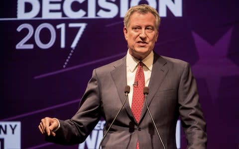 New York City Mayor Bill de Blasio participates in the first debate for the Democratic mayoral primary in New York, Wednesday, Aug. 23, 2017 - Credit: Sam Hodgson/The New York Times, pool via AP