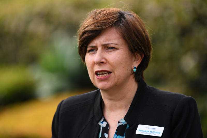 CEO of The Royal Children’s Hospital Bernadette McDonald addresses media outside the RCH, in Melbourne.