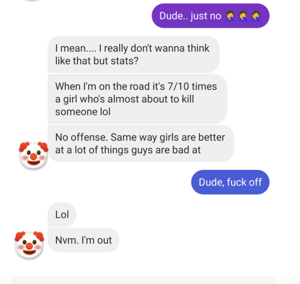 Text from man telling woman "no offense. some girls are better at a lot of things guys are bad at."