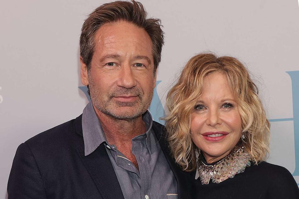 <p>Dave Allocca/StarPix/Shutterstock</p> David Duchovny and Meg Ryan on Oct. 30, 2023