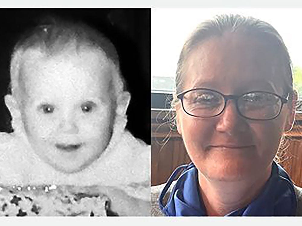 A side-by-side photo of Holly Marie Clouse as a baby and her now.