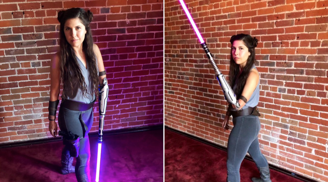 Angel Giuffria has gone viral for being a "real amputee Jedi." (Photo: Twitter)